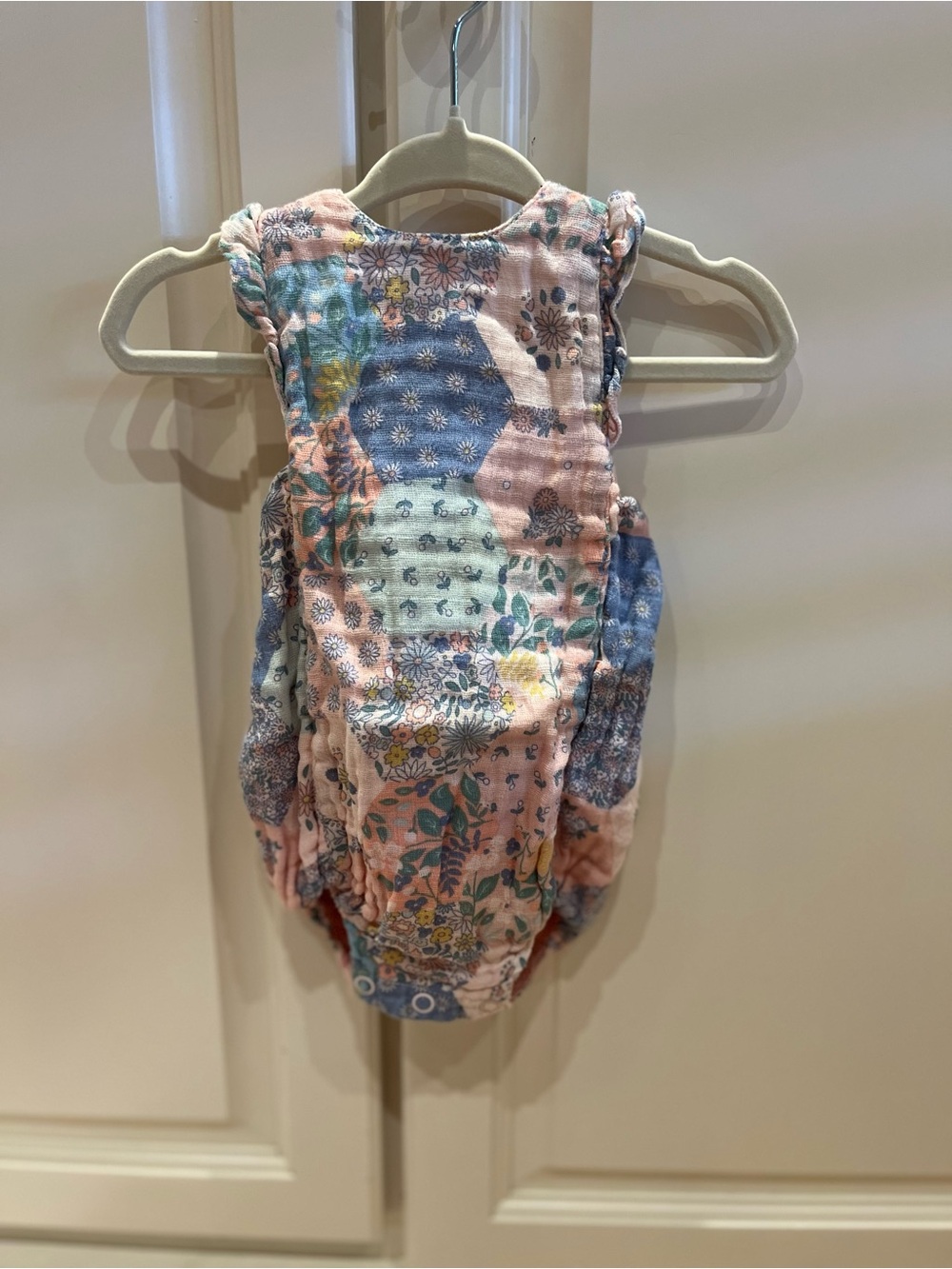 Angel Dear Pink and Blue Floral Patchwork Romper
